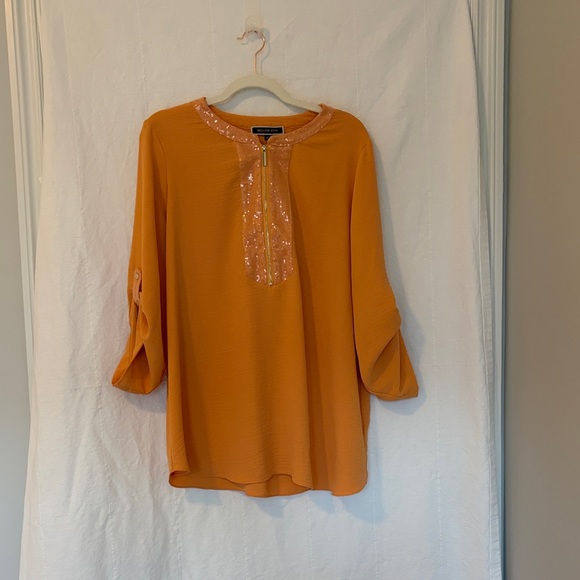 Melanie Lyne Tops - Melanie Lyne Orange Blouse with Sequin Detail
